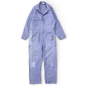Vintage Roebucks Blue Herringbone Mechanic Coveralls Jump Flight Suit Romper USA